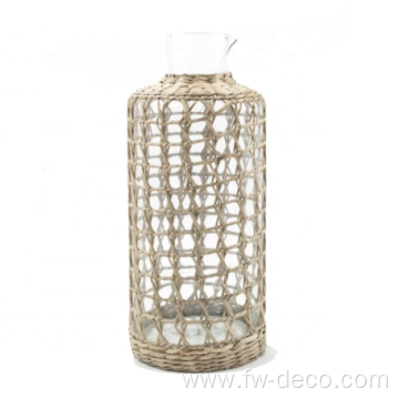 clear seagrass wrapped drinking Glass bottle carafe